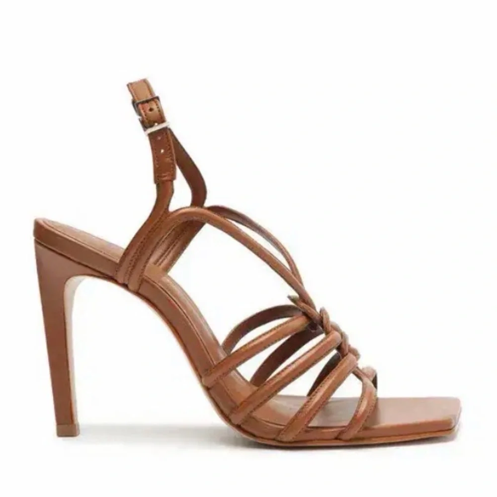 SCHUTZ  Octavia Calf Leather Square Toe Heeled Sandal in Brown Size‎ 8.5